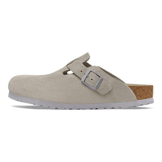 Birkenstock Boston Soft Footbed Suede Leather Stone Coin
