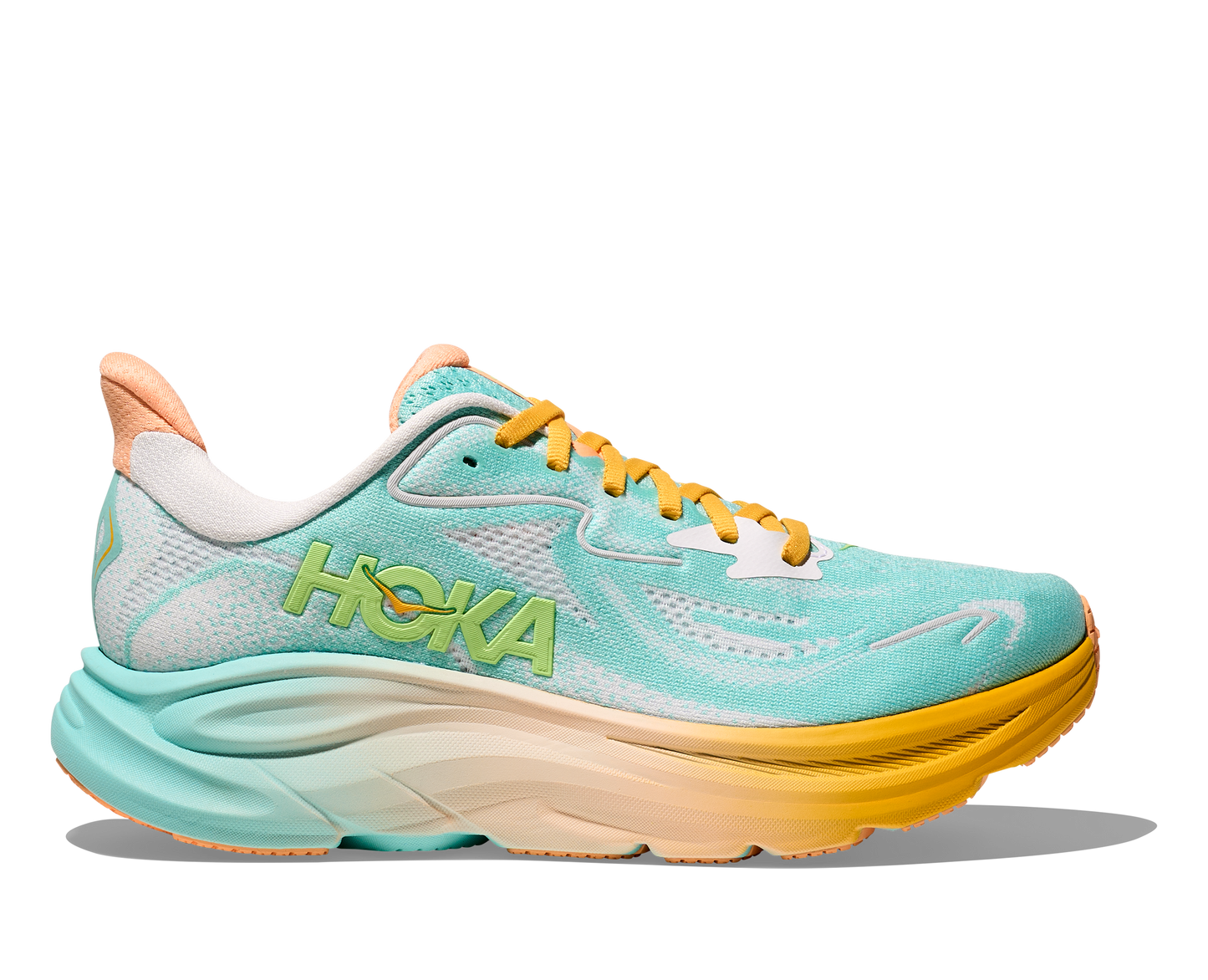 HOKA Clifton 10 White-Aqua-Yellow Sneaker